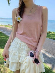 White Vest Women's Summer Outer Wear 2024 New Cotton and Linen Sling Loose Covering Emulsion Inner Base Sleeveless Top