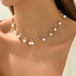 Cross-border European and American Beaded Handmade Freshwater Pearl Necklace National Tide Niche High-end Simple Elegant Necklace