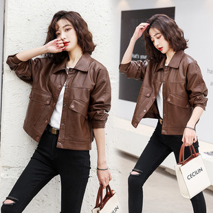 Haining Leather Coat Women's Short Casual Loose 2025 Spring and Autumn Fashion Lapel plus size Sheepskin Leather Jacket Women