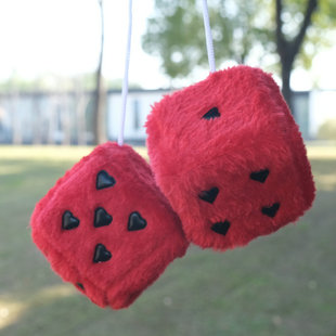 Foreign trade cross-border plush dice pendant car lucky love points long hair high-end LOGO car decoration hanging 4