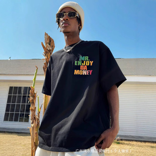 MEDM American Hip Hop Rainbow Font Embroidered Short-sleeved T-shirt Men's Summer Trendy Brand High Street Casual Half-sleeved T-shirt