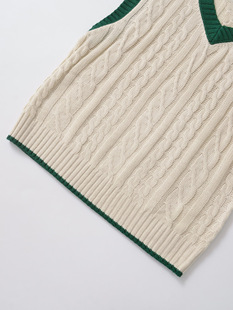 897-2024 New Autum Women's European and American Style V Neck Color-Blocked Cable Pattern Knitted Vest