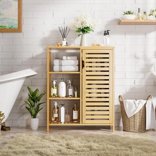 Bamboo Single Door Three-layer Cabinet Multi-functional Floor Storage Cabinet Storage Cabinet Storage Cabinet Kitchen Living Room Bedroom Bathroom