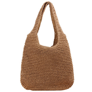 Straw Woven Bag Women's Summer All-match Casual Shoulder Bag Mori Handmade Woven Bag Large Capacity Beach Bag