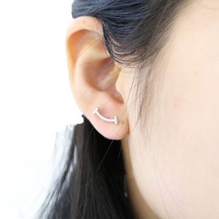 s925 sterling silver exquisite smile stud earrings female Korean style diamond-embedded Zircon U-shaped mini smiley face curved personality simple none