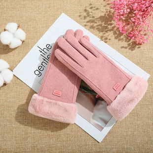Winter warm gloves ladies fleece-lined thickened cold-proof touch screen riding hair ladies fashion cycling gloves wholesale