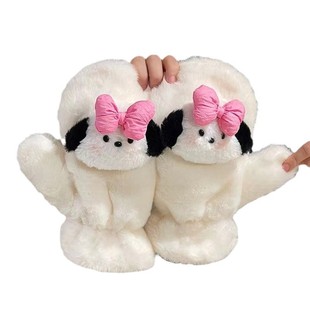 Cute Puppy Winter Warm Scarf Cold-proof Warm fleece-lined Thickened Bow Pacha Dog Neck Mittens