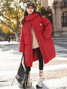Girls' cotton-padded coat for new year 2023 new arrival children's winter big children's new year long autumn and winter red down jacket
