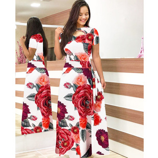 2024 European and American ebay Amazon WISH sexy fashion digital printed dress European and American big dress