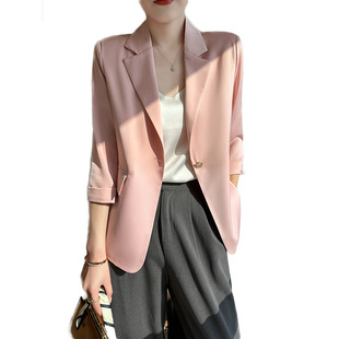 Spring and Summer Thin Women's Acetic Acid Satin Small Suit Jacket Design Sense Elegant Slim-fit Suit Top All-match