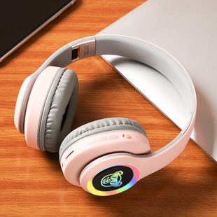 Cross-border foreign trade supply RGB lamp headset Bluetooth headset long endurance wireless metal telescopic LED light-emitting headset
