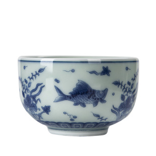 Blue and White Master Cup ceramic vintage tea cup glazed color small tea cup household guest Cup Single Cup kung fu tea set suit