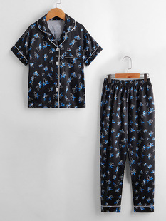 Wholesale European and American baby short sleeve suit girls cardigan home clothes air conditioning clothes imitation silk children's pajamas summer