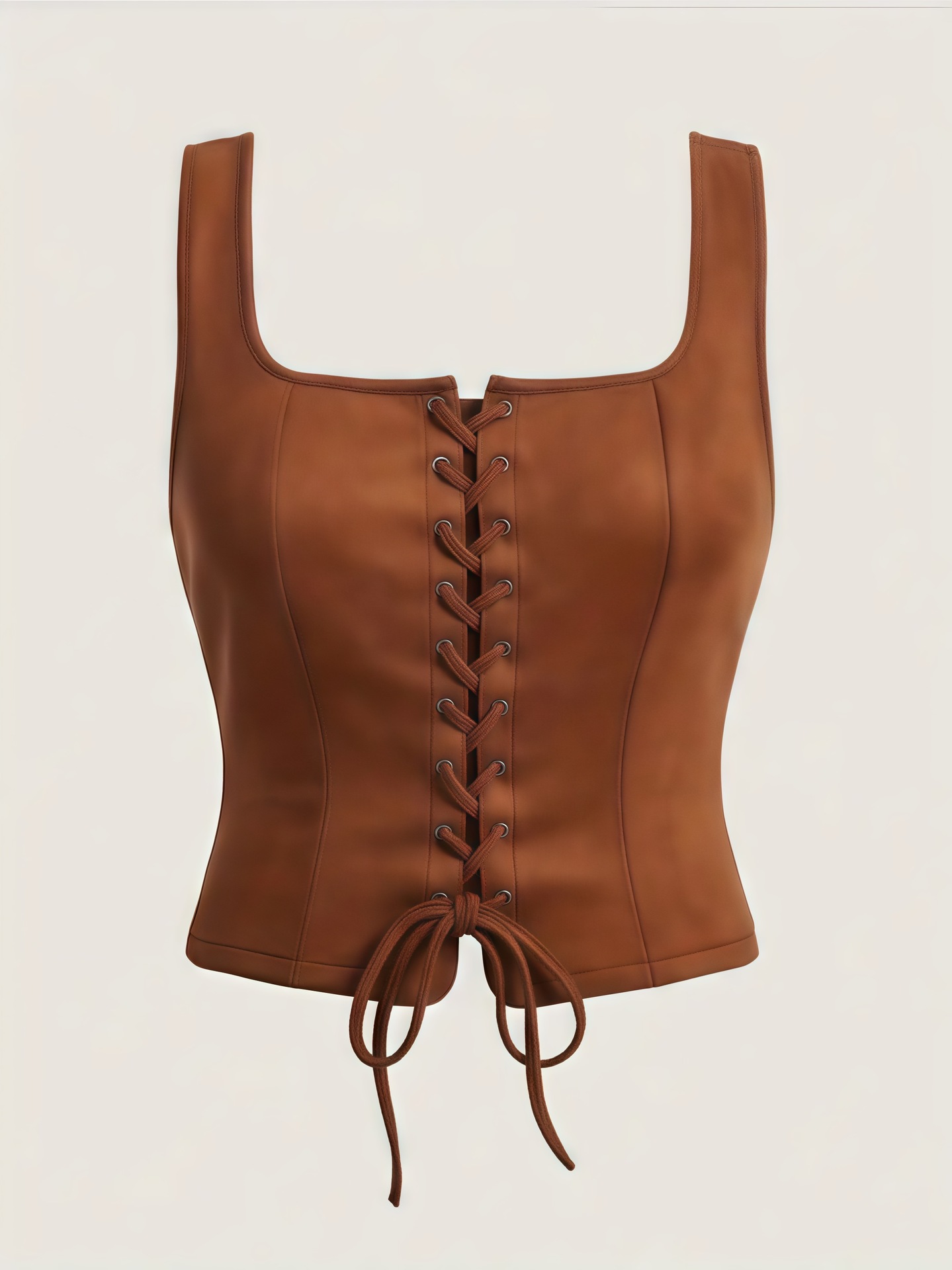 Amazon cross-border bestseller: Retro court style brown slim waist camisole for women, plus size shaping top, new square design.