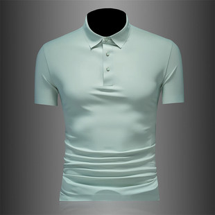 2025 summer fashion business stretch seamless polo shirt short sleeve men's ice silk lapel T-shirt 777
