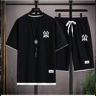 Summer Casual suit Men's 2023 Korean Style Fashion Sports Teenager Students Fashion Printed Two-piece Set