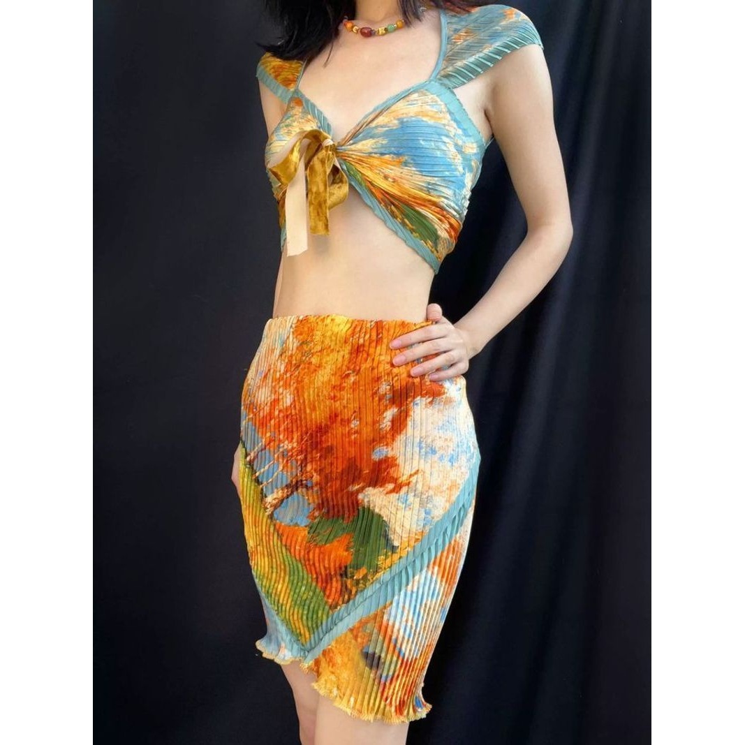 Summer Dopamine Art Spicy Girl Beach Vacation Two-Piece Lightweight Ruched Set Bikini Swimsuit