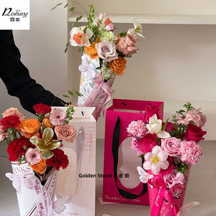 Mother's Day new transparent window Kraft paper bag flower bouquet tote rectangular hand gift bag wholesale