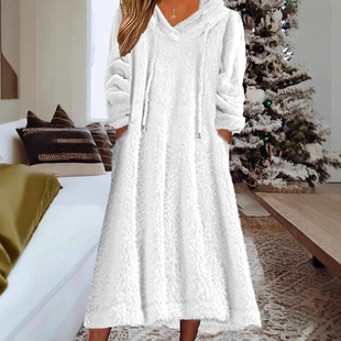 Cross-border 2024 new autumn and winter Europe and the United States Amazon loose casual fluff hooded long sleeve dress home clothes