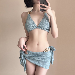 bikini swimsuit for women 2024 New bikini skirt three-piece sexy small chest holiday white hot spring swimsuit