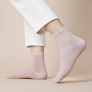 Socks women's mid-calf socks spring and summer thin breathable casual socks deodorant antibacterial sweat-absorbent white sports socks pure color socks