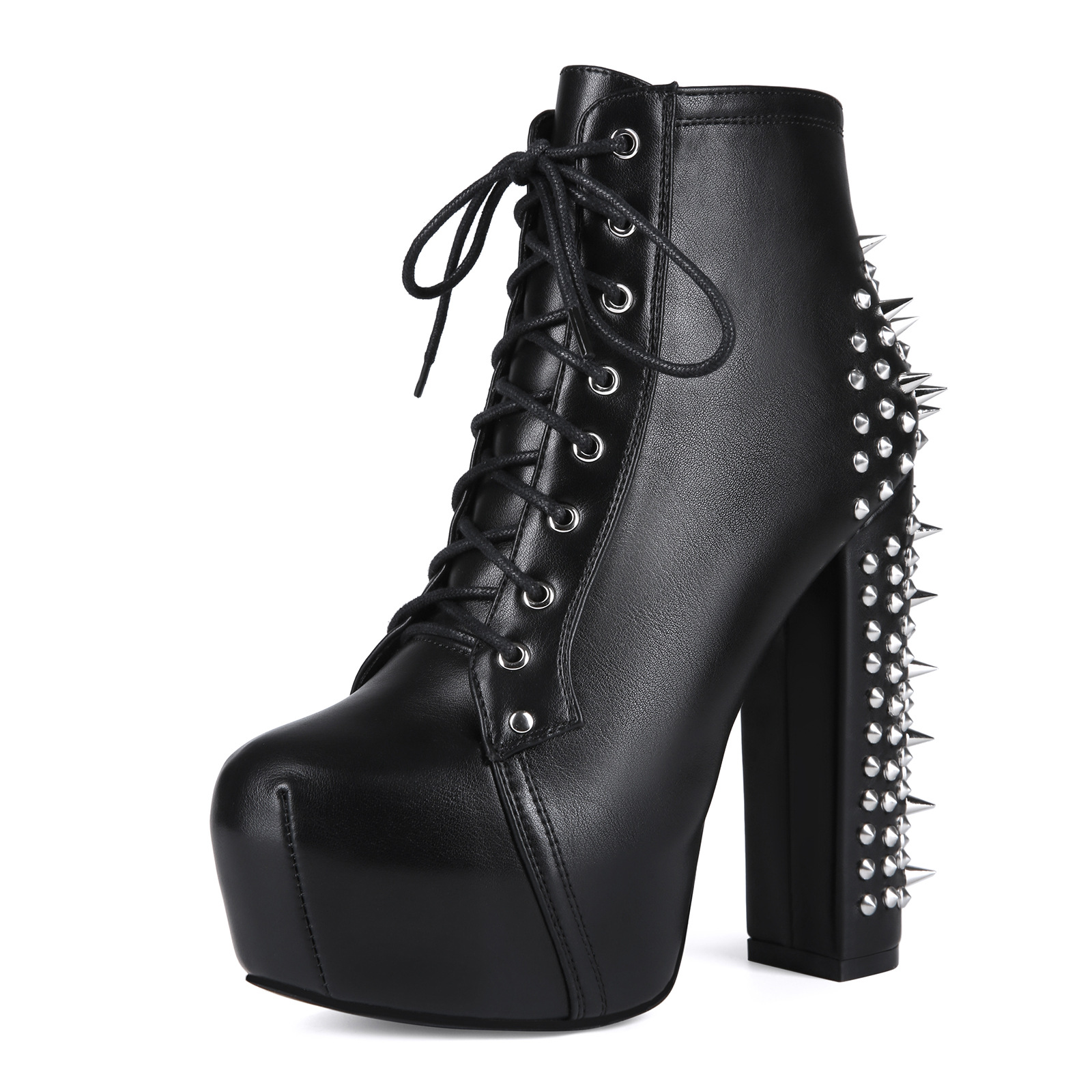 European and American Export Dark Gothic Y2K Sexy Rivets Sexy Punk Thick High Heels Large Size 44 Women's Short Boots Boots