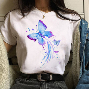 AliExpress temu художественная корейская хлопчатобумажная рубашка женская европейская и американская футболка с рисунком мультфильма