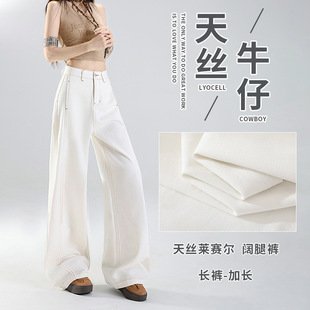 Simple Tiansi Cotton Lyocell Loose Denim Wide Leg Pants with Overline and Pressure Line Design Slim-fit Breathable Spring and Summer