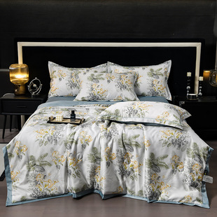 High-end ice silk summer quilts four-piece washed silk summer cool quilts light luxury Tencel cool silk air conditioning quilts gift wholesale