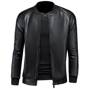 European station motorcycle leather jacket men's leather jacket autumn and winter 2023 new youth casual slim stand collar jacket