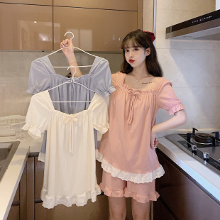 Pajamas Women's Summer New Cotton Lace Short-sleeved Shorts Internet Popular Sweet Cute Home Clothes Two-piece Suit Summer Clothes