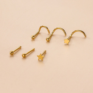 Fashion mini pointed cone spherical five-pointed star stainless steel nose nail European and American foreign trade puncture jewelry fashion nose