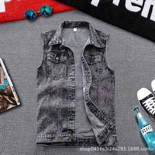 Hong Kong Style Vintage Denim Vest Men's Youth Loose Casual High Street Trendy Brand Sleeveless Waistcoat Jacket