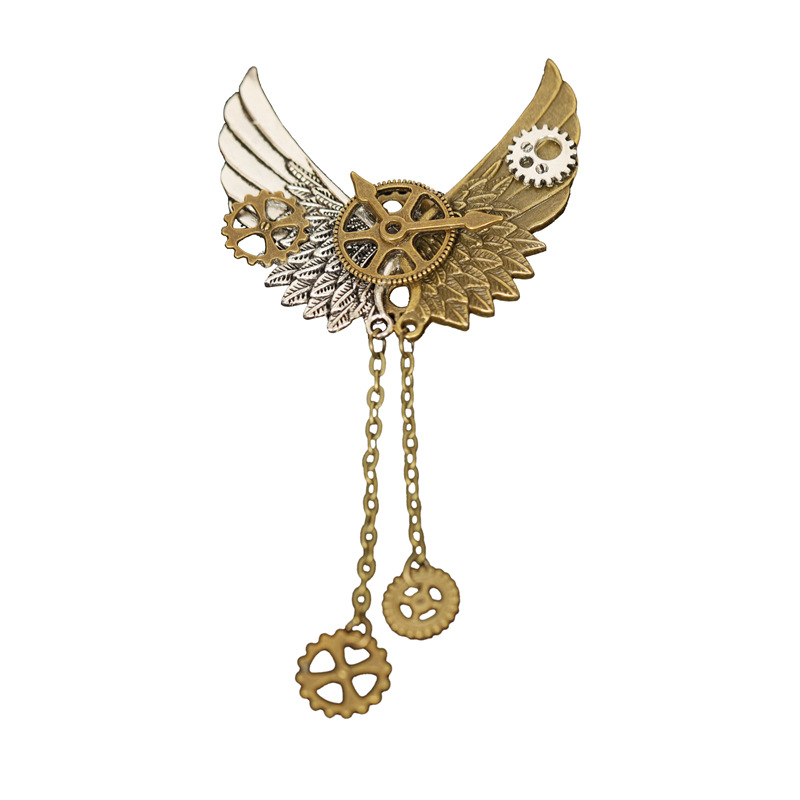 European and American Foreign trade retro cross-border brooch steampunk gear double wings brooch Amazon AliExpress ebay