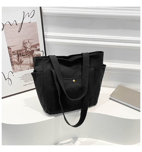 Large Capacity Canvas Fashion Commuter to Work and Go Out Solid Color Casual Artistic Tote Single Shoulder Underarm Cloth Bag for Women