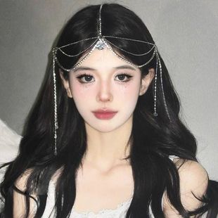 Antique Exotic Water Drops Tassel Eyebrow Pendant Forehead Chain Female Super Fairy Bride Wedding Hair Accessories headdress