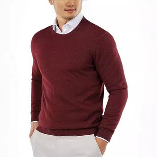 Amazon Cross-border Same-style Foreign Trade Men's Crewneck Sweater Solid Color Casual Autumn and Winter Pullover Business Knitwear