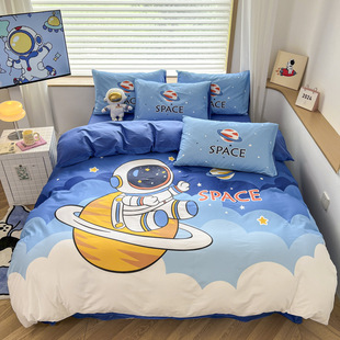 Skin-friendly Cotton Four-piece Set Cotton Quilt Cover Bed Hat Four-piece Set Cartoon Large Edition Children's Three-piece Set Bedding