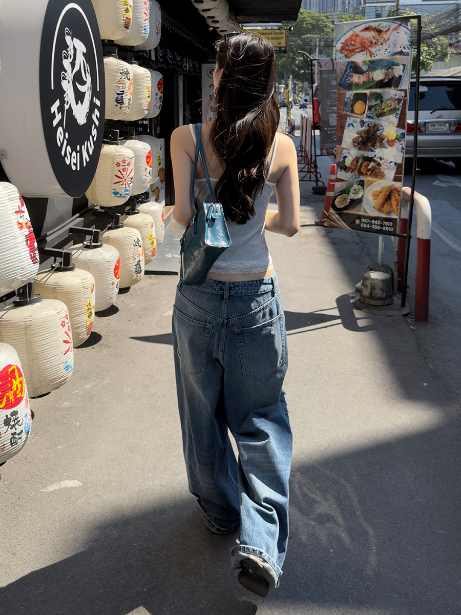 "2.24 Spring/Summer New Collection" Mmfish Fashionable Ripped Wide-Leg Jeans with Folded Waistband 26K075