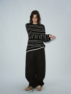 [Time Recognition] New Fake Two-Piece Wool Stripe Knitted Sweater V8142