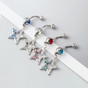 Wish Amazon ebay cross-border e-commerce supply five-pointed star pendant diamond navel ring navel nail piercing jewelry
