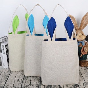 Cross-border cute rabbit ear portable cloth bag high-grade jute flat bottom bag cartoon portable gift bag all-match