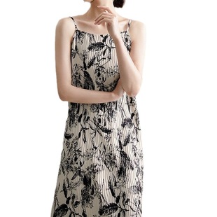 Xiaoxiaoge numerous leaves and flowers South method sunshine/HD printing + artistic pleating/sweet suspender dress