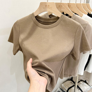 Summer New Pure Cotton Shoulder Short-sleeved T-shirt Women's Slim-fit Slimming Korean-style Top All-match White Trendy T-shirt for Students