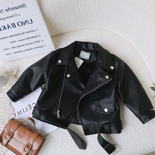 Girls' Leather coat 2024 autumn and winter new children's Korean-style baby motorcycle coat fleece-lined thickened jacket top