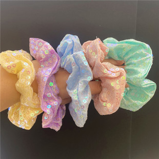 Summer new super fairy mermaid princess sequined hair ring dream candy color girl hair rope large intestine ring hair rope hair accessories for women