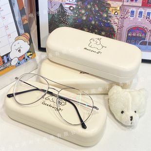 Cartoon line puppy cream glasses case high-looking simple portable anti-pressure Oval student myopia glasses storage