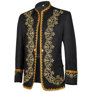 Foreign Trade European and American Men's Gold-inlaid Dress Court Clothing Studio Clothing Black and White Opera Stage Performance Clothing Gorgeous