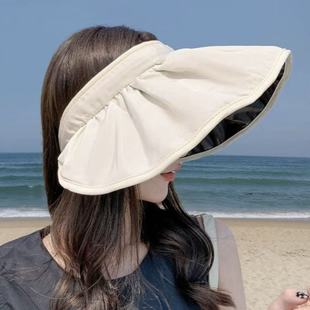Summer Black Glue Sun Protection Hair Hoop Sunshade Women's UV Protection Shell Hat Empty Top Outdoor Big Eave Face-Covering Sun Hat