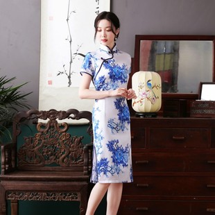 Cheongsam Молодая осень и зима 2021 Новая благородная модная одежда средней длины в китайском стиле улучшенное платье